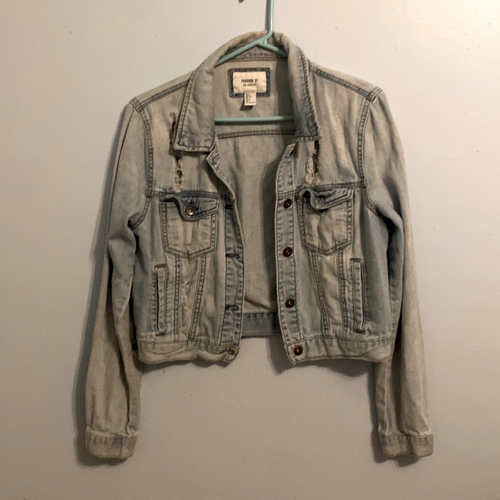 Forever 21 Cropped jean jacket with holes